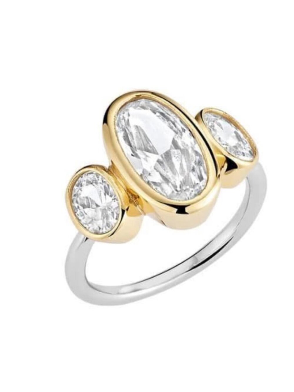 Retired TOCARA Trilogy Ring Oval Cut DiAmi 925 Rhodium Plating Gold Vermeil
